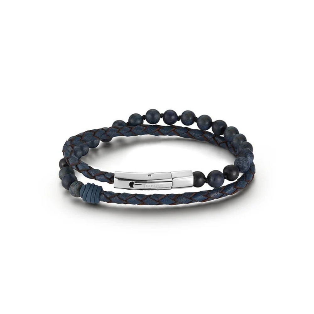 Jonas Studio Mens Double or Nothing Wrap Bracelet Blue Dumortierite Bead Leather